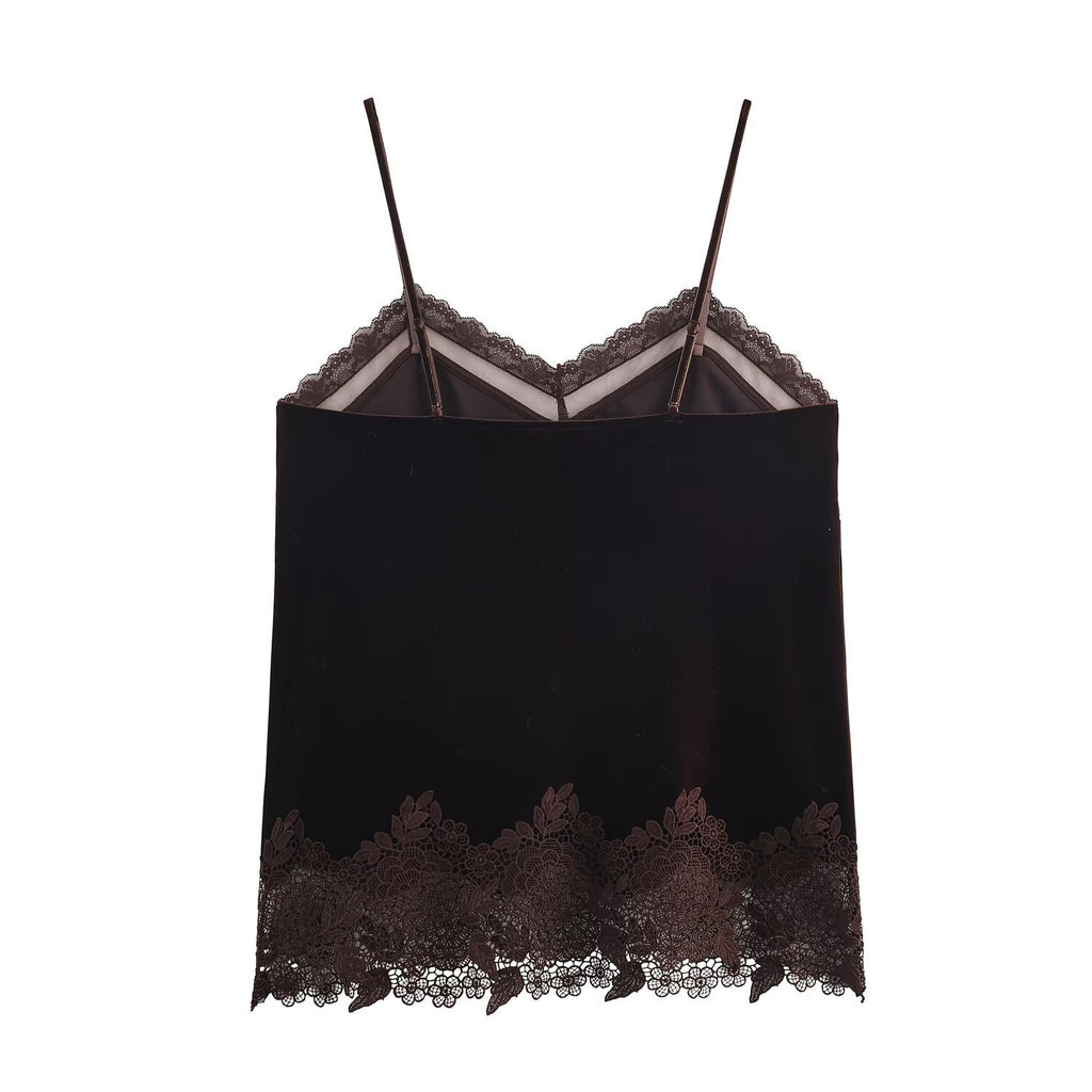 dark brown lace velvet lingerie top