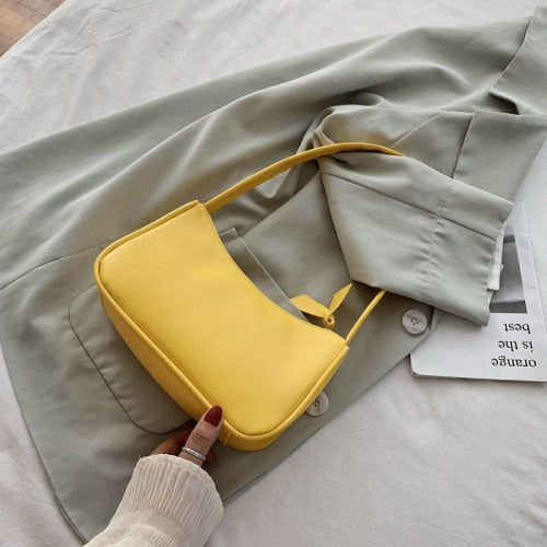 purple PU baguette underarm shoulder bag