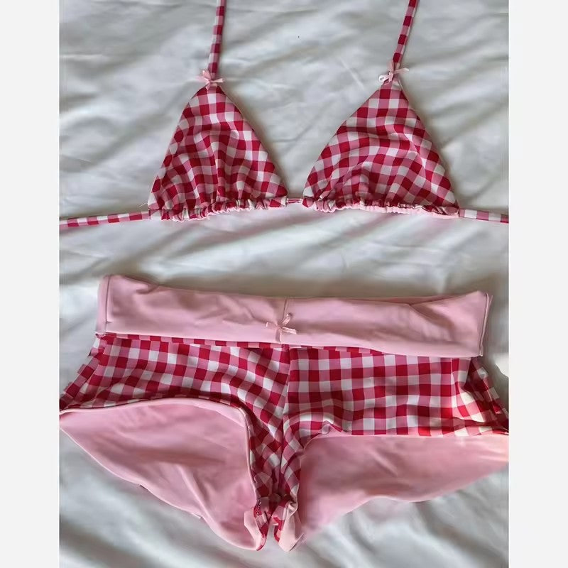 Conjunto Lingerie Xadrez com Laço