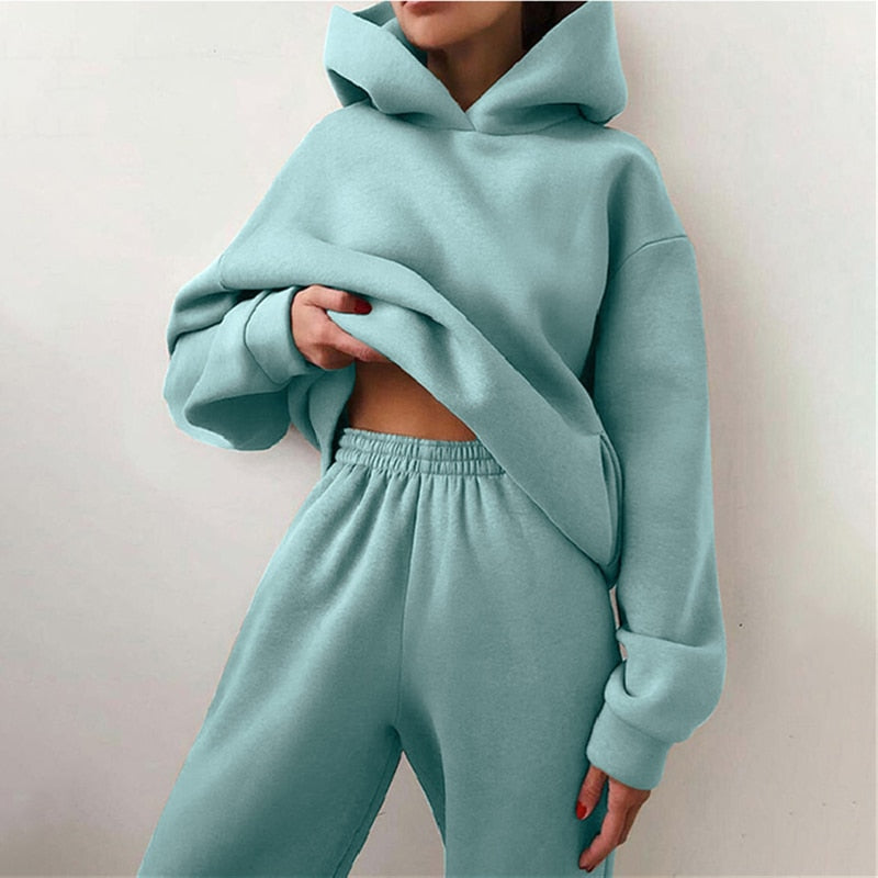 Oversized fleece hoodie and pants set