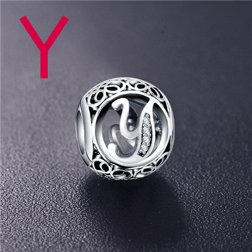Real Sterling Silver Vintage Clear Letter Bead Charms Fit