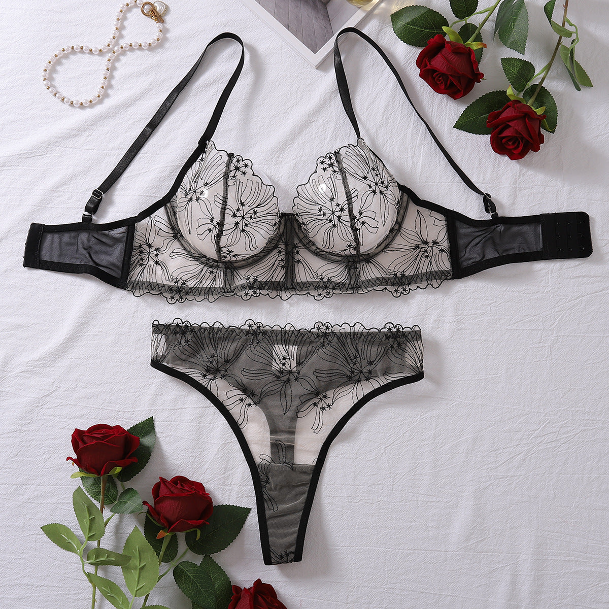 Embroidered Mesh Lingerie