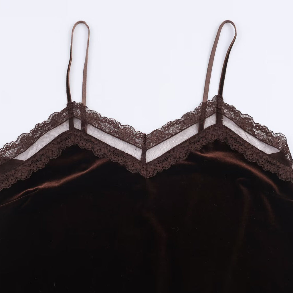 dark brown lace velvet lingerie top