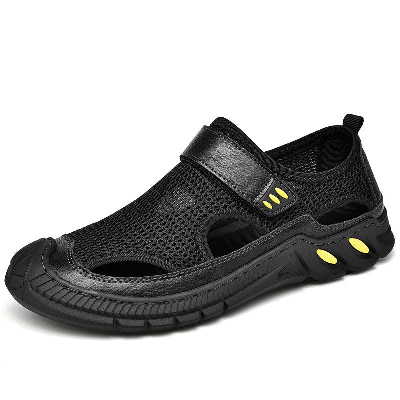 Mesh casual shoes, breathable leather perforated sandals