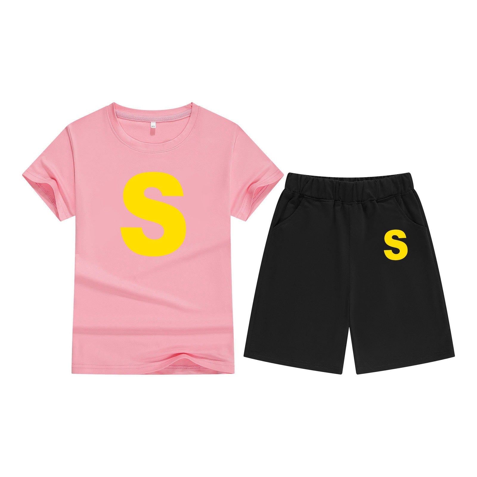 Cotton T-Shirt Short Sleeve Candy Color Comfortable Kids Round Neck Printed Pattern Embroidery Print-S