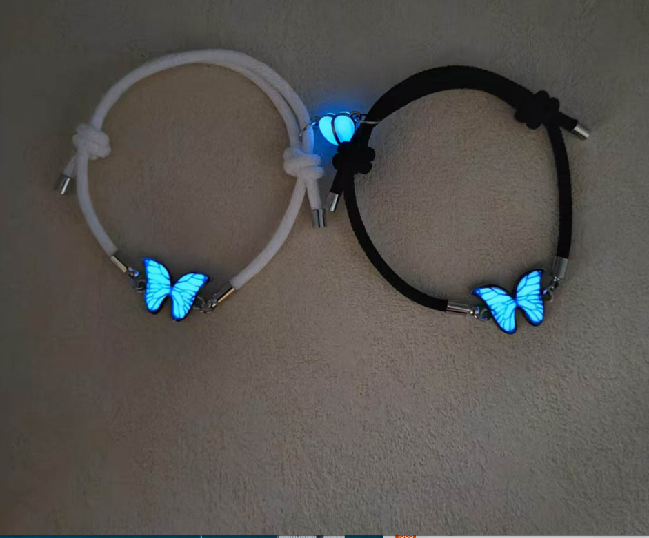 Couples Bracelets Night Light Butterfly Alloy Heart Magnetic Glow Handmade