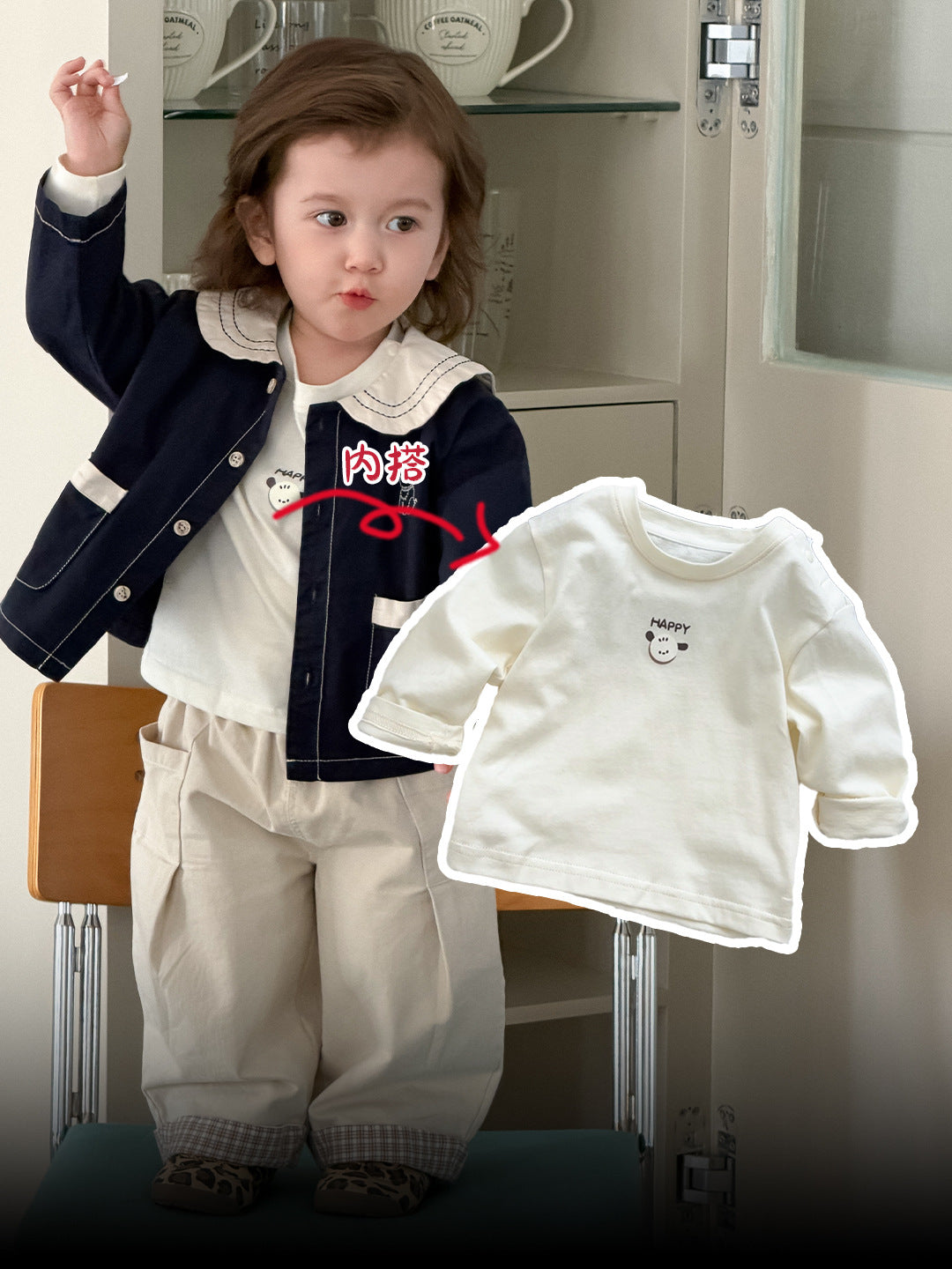 Outfit for Kids Three-Piece Ensemble for Boys Navy Collar Children's Clothing