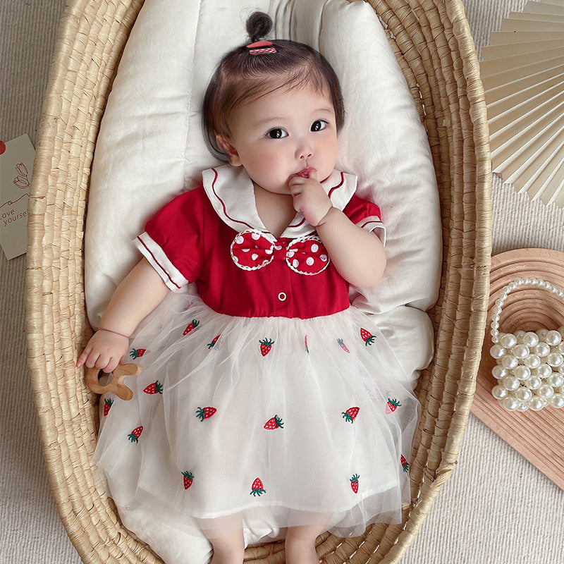 Baby Girl Strawberry Princess Dress 1-3 Years Summer Dress for Toddlers Charming Tulle Skirt