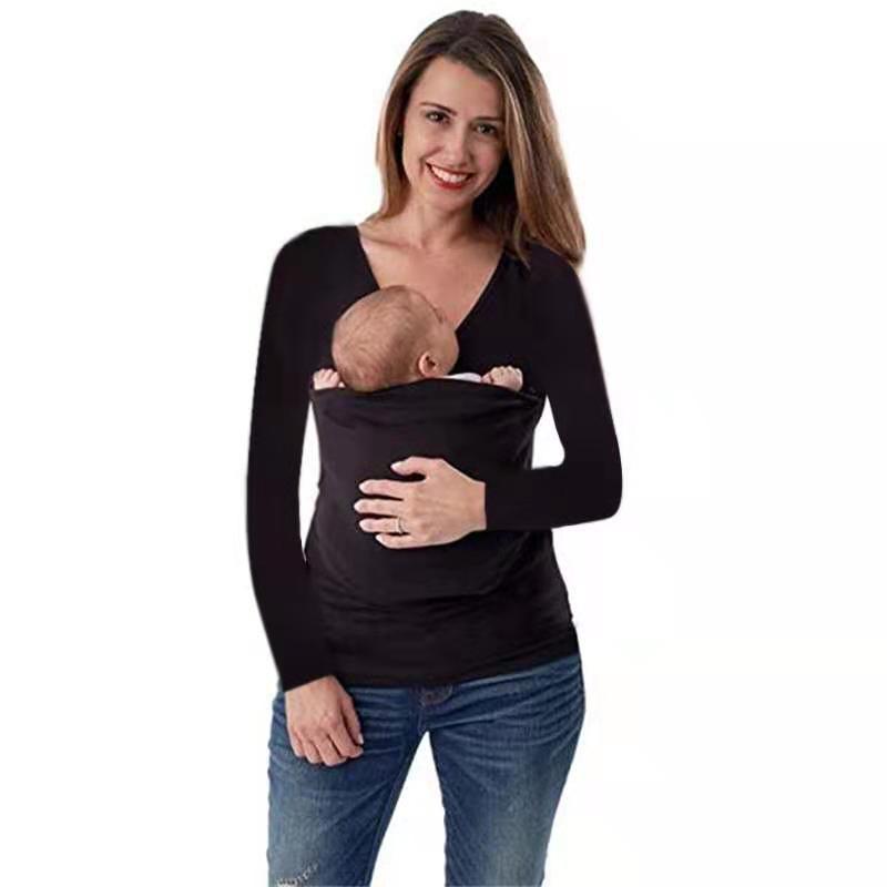 Maternity Baby Carrier Tees Kangaroo T-Shirt for Father Mother With Long-sleeve Big Pocket Multifunction Tank Tops Clothes