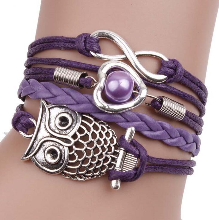Bracelets on hand Infinity Owl Pearl Friendship Multilayer Charm Leather