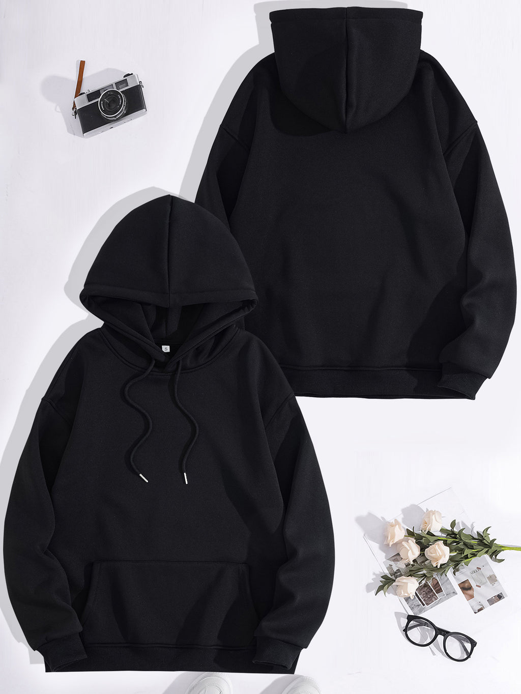 Kangaroo pocket hooded long sleeved fleece hoodie