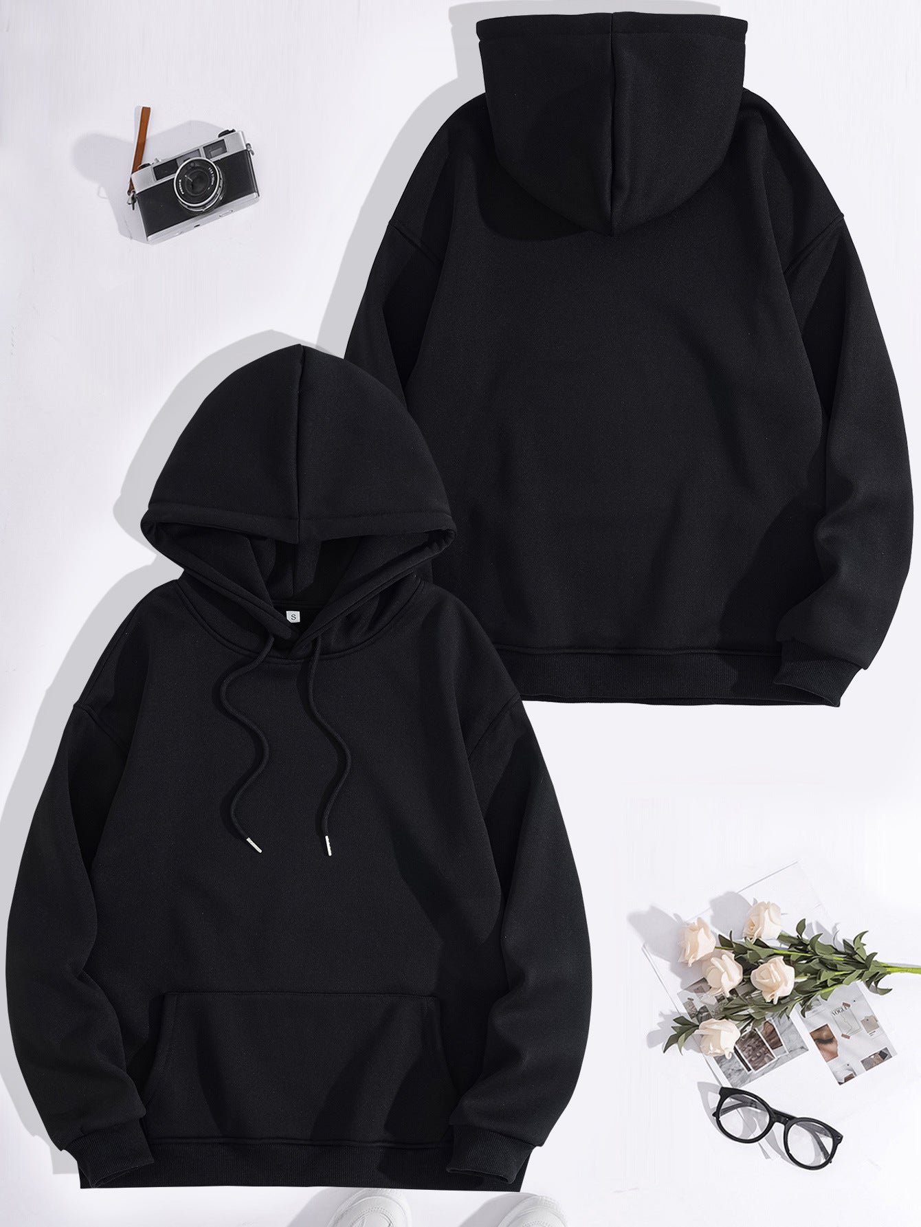 Kangaroo pocket hooded long sleeved fleece hoodie