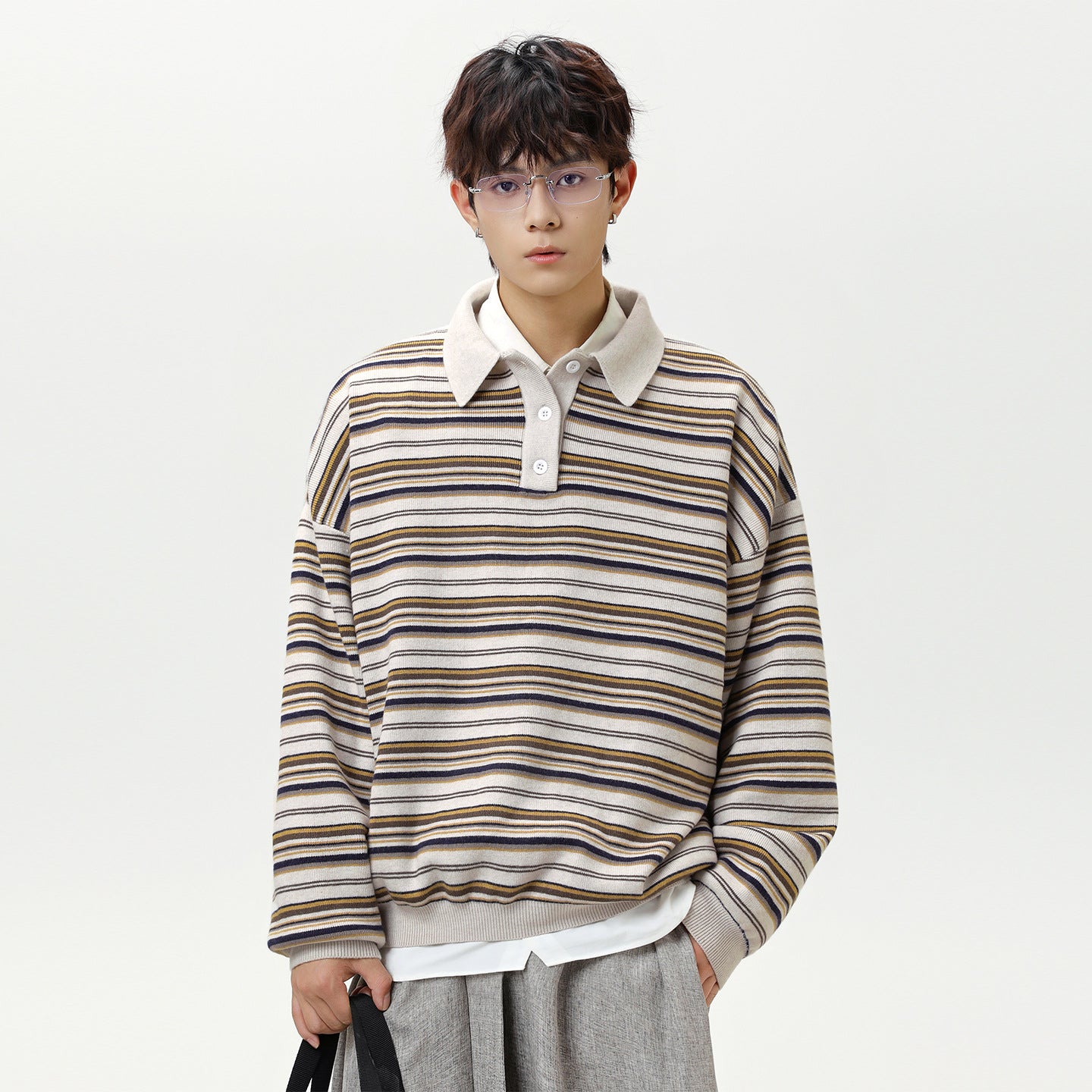 Striped collar sweater for men.