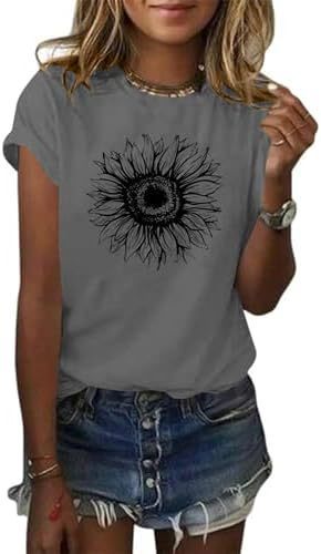 Women's T-Shirt Short Sleeve Sunflower Pattern Loose Summer Top S M L