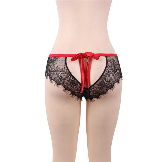black floral lace open-back briefs