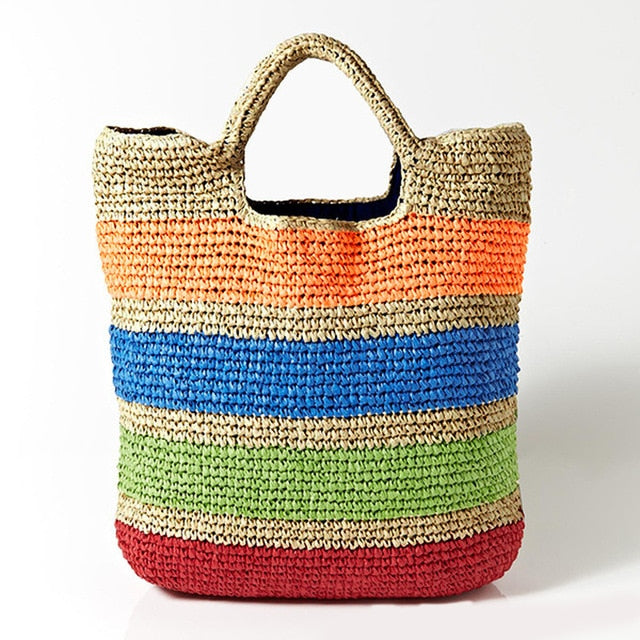 colorful crochet straw tote bag