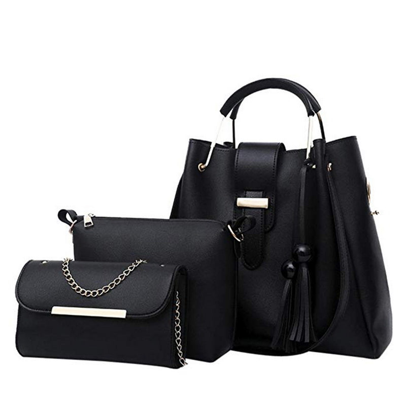 three-piece PU handbag set with tassel