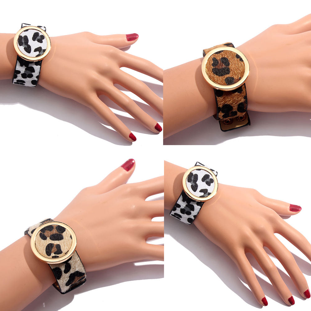 Leopard Bangle Bracelets for Women Boho Gold Color Button