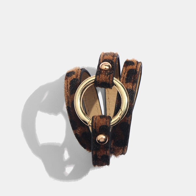 Bracelet Cuir Bouton Léopard