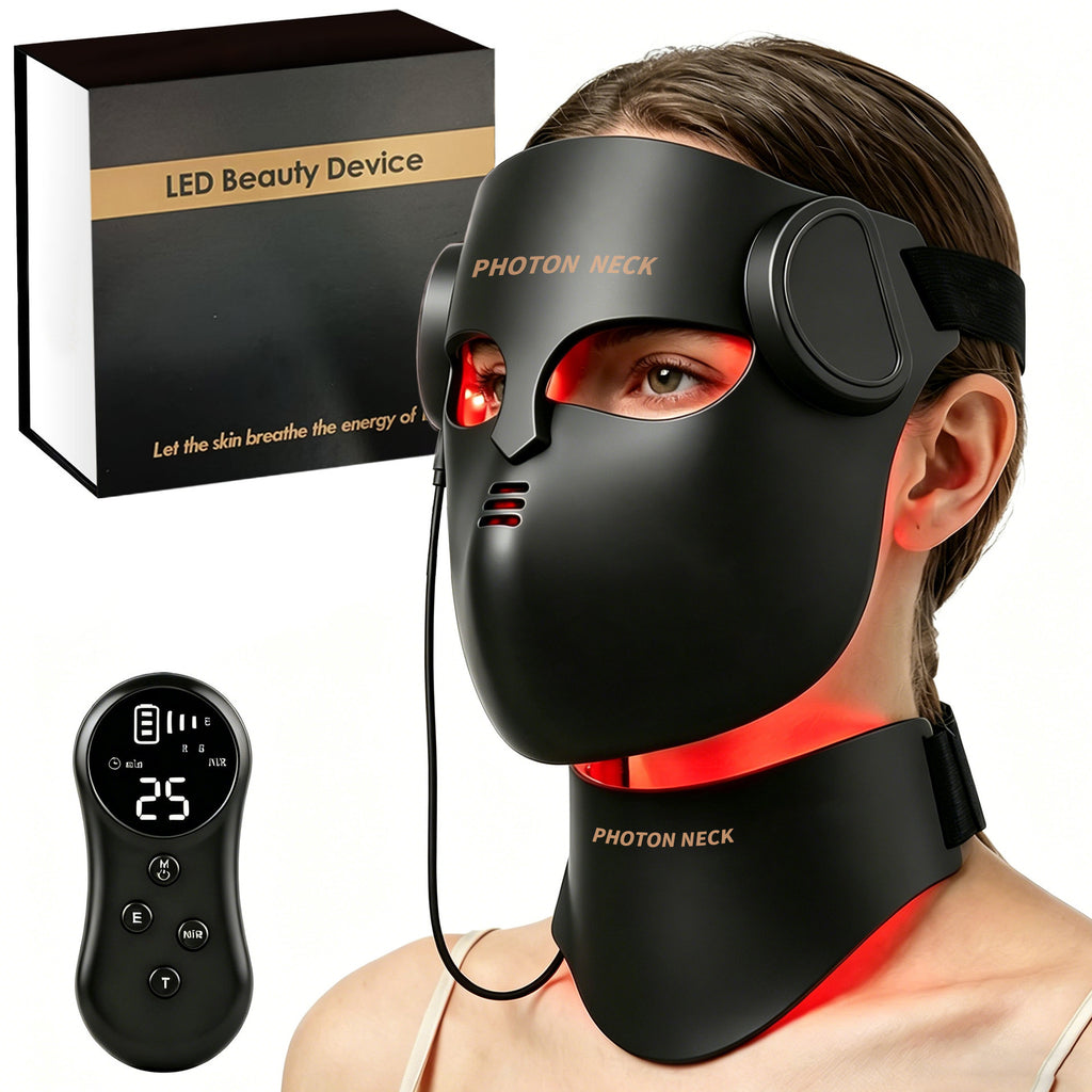 LED silicone facial mask with remote and neck device