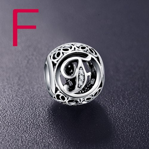 Real Sterling Silver Vintage Clear Letter Bead Charms Fit
