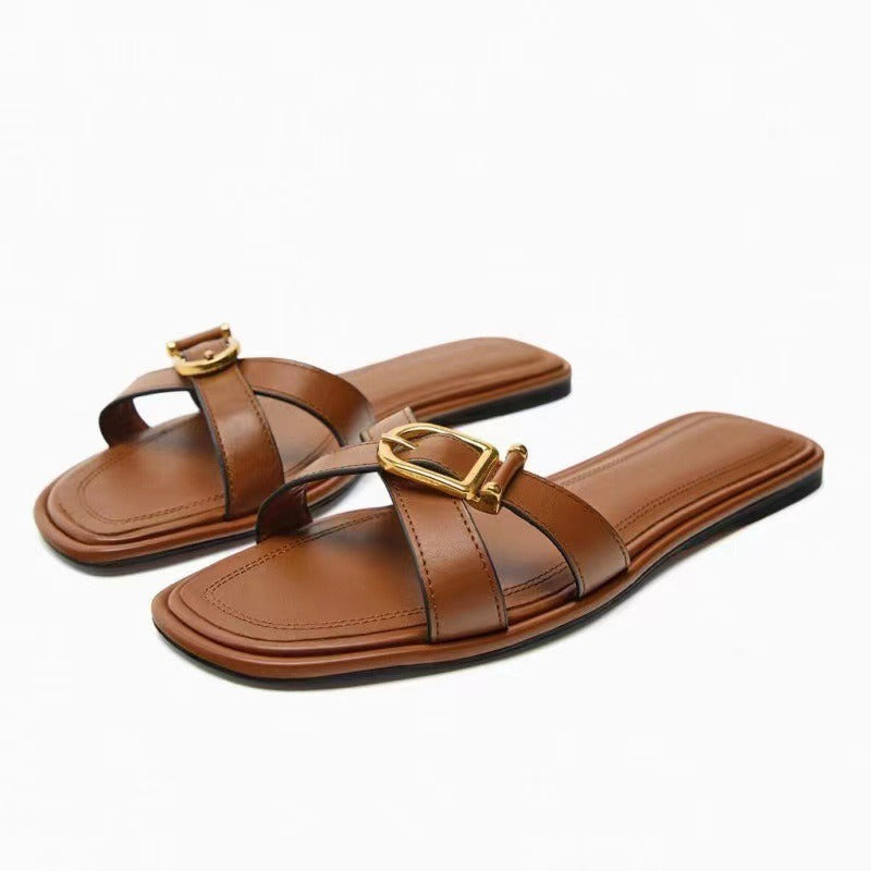 Women's Slippers Sandals Woman Flat Casual Round toe Luxury Slipper