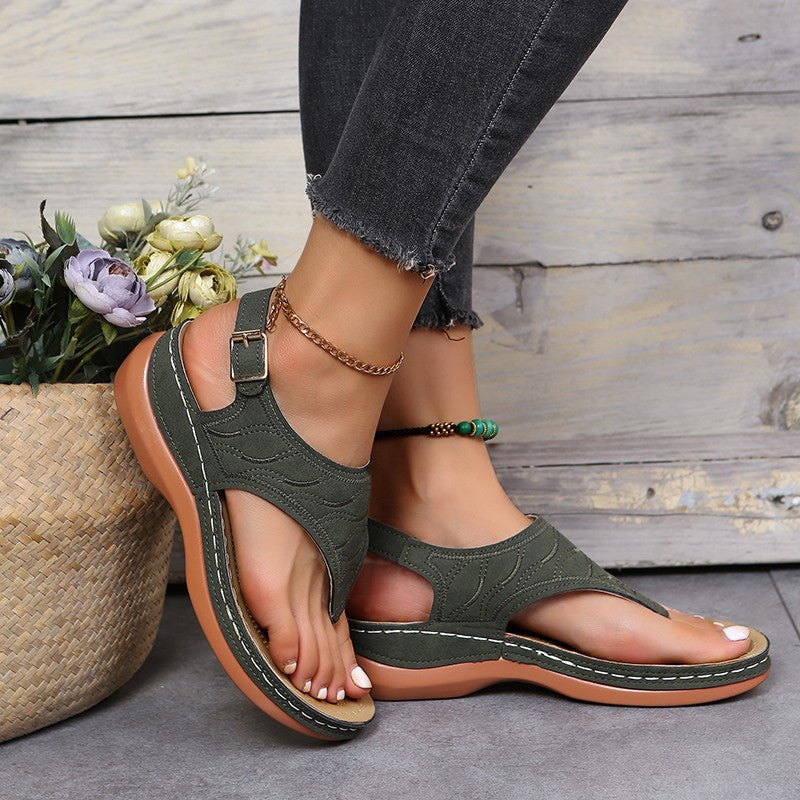 Roman Style One Word Buckle Women's Sandals 43 Large Size