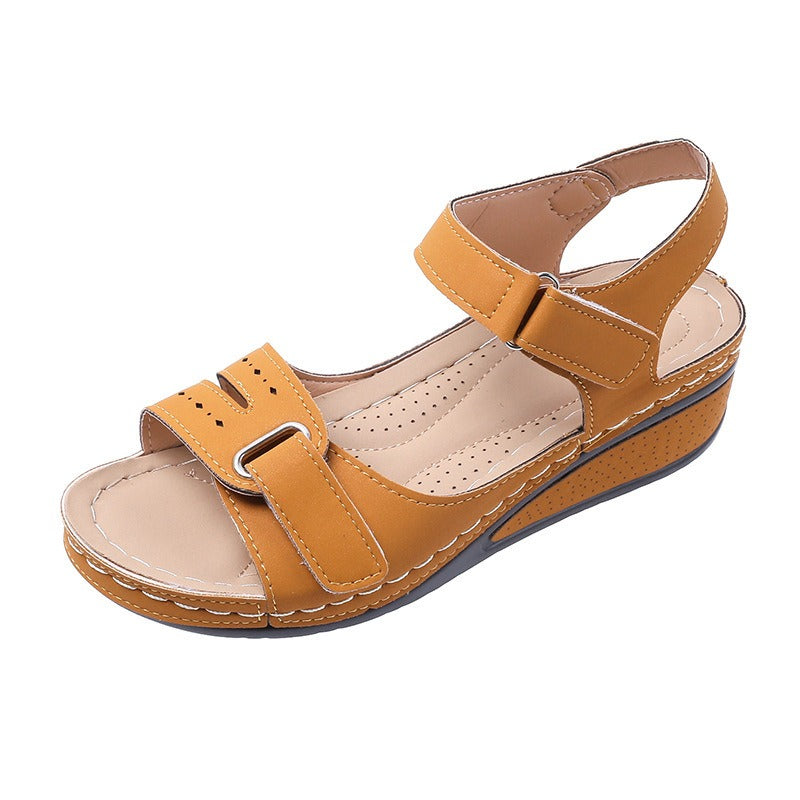New Type Sandals Womens Flat Bottom Velcro Fish Mouth Thick Large One Word Strap
