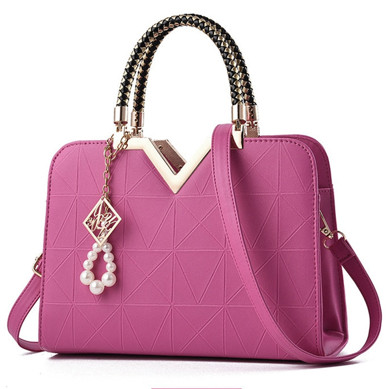 embroidered PU top-handle tote bag