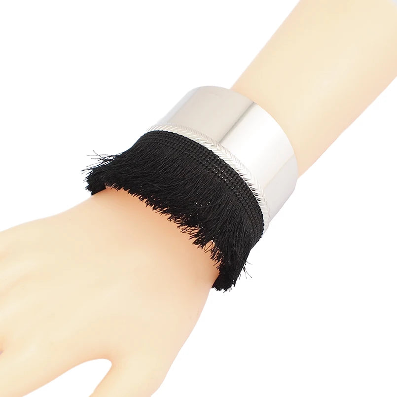 Bangles For Women Unique Metal Big Bracelet Black Cotton Tassel Bracelets Jewelry Accessories