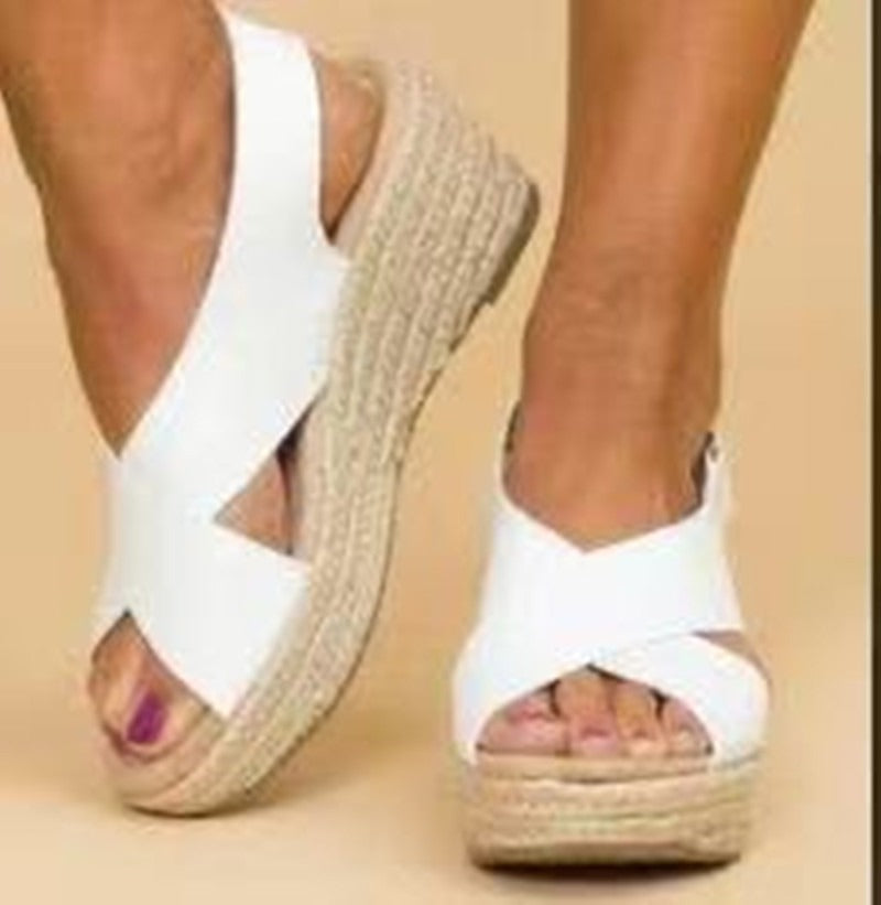 Women's Large Size Hemp Rope Sole Sandals