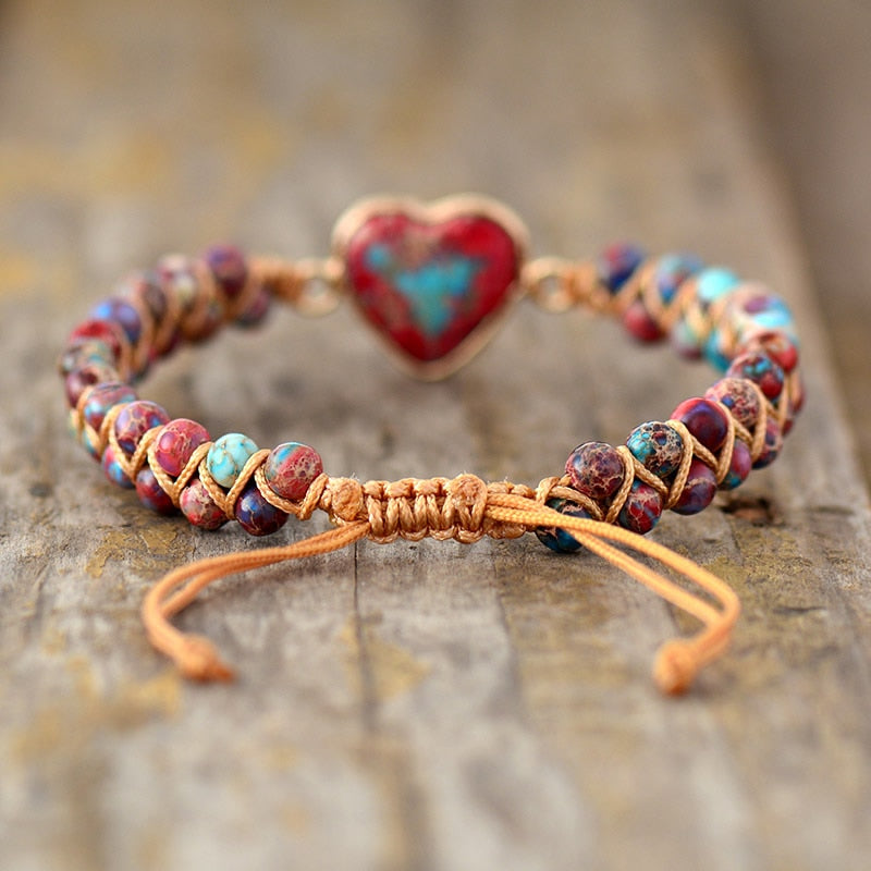 Natural Stone Heart Charm Bracelets String Braided Macrame Jaspers Friendship Wrap Bracelet Femme Women Jewelry