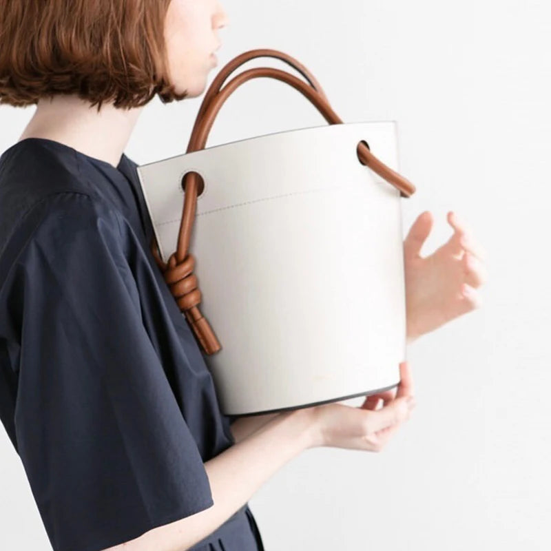 PU bucket bag with drawstring closure