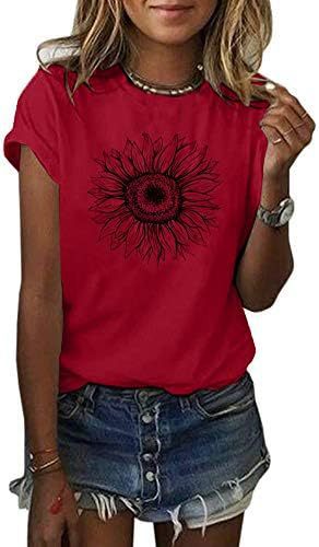 Women's T-Shirt Short Sleeve Sunflower Pattern Loose Summer Top S M L