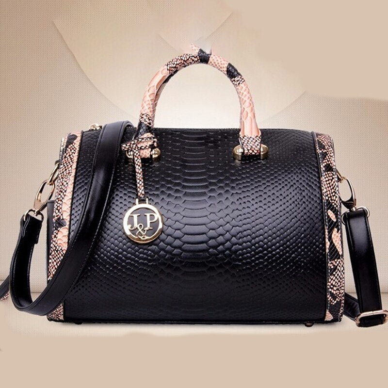 PU crocodile print structured shoulder bag