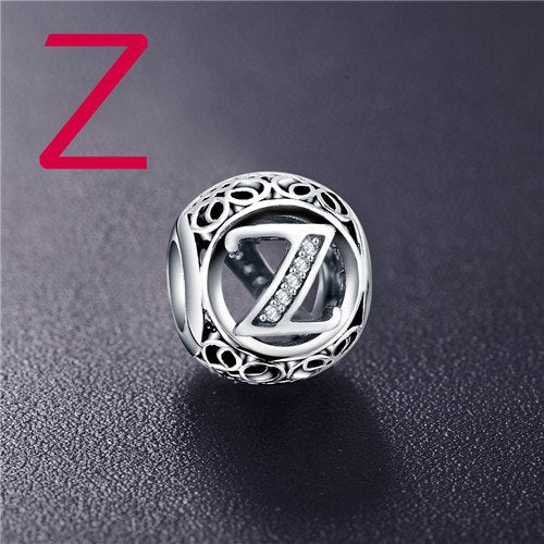 Real Sterling Silver Vintage Clear Letter Bead Charms Fit