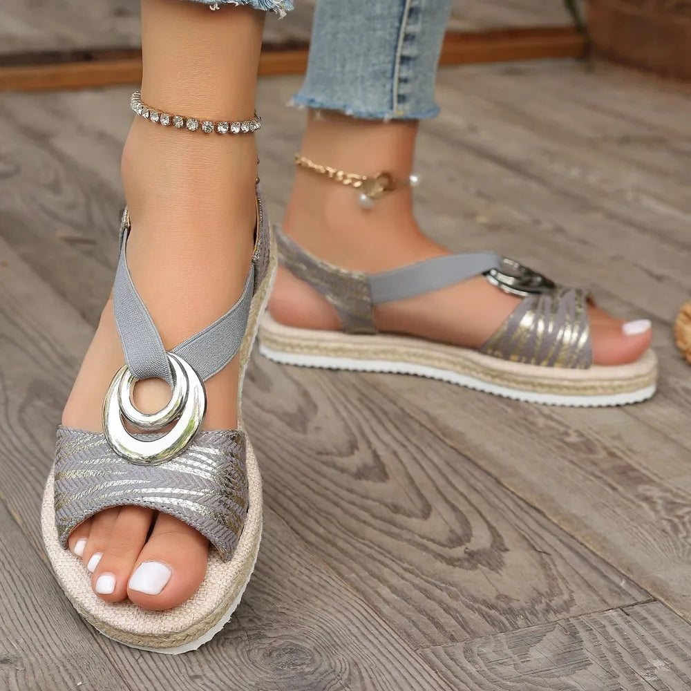Women's Sandals with Slope Heel and Hemp Bottom Fish Mouth