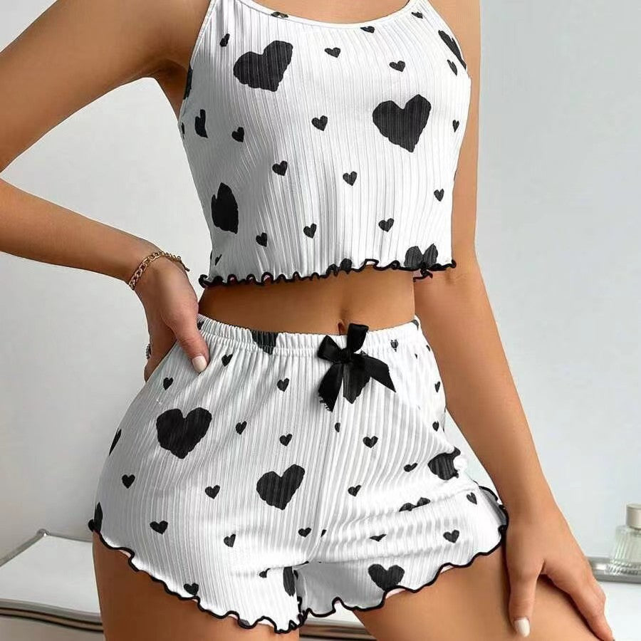 heart print strap nightwear set