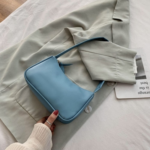 purple PU baguette underarm shoulder bag