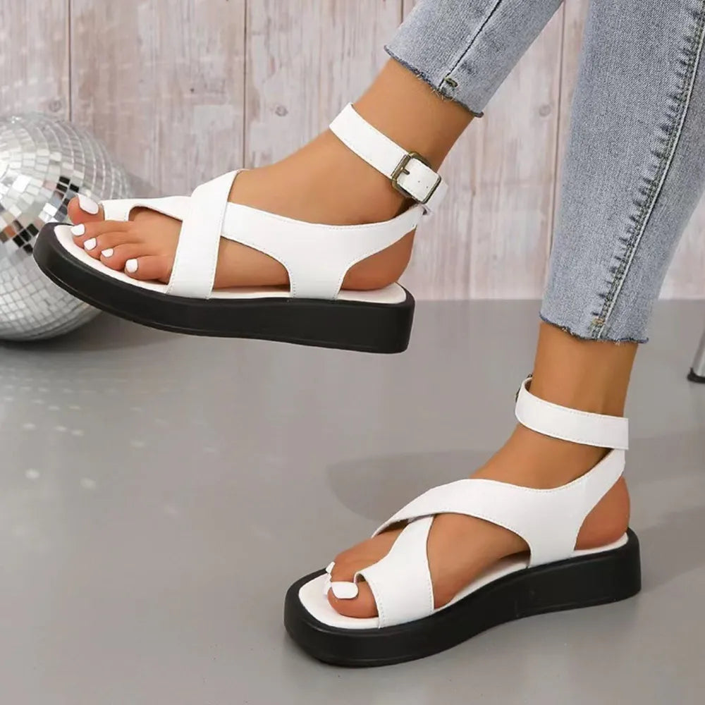 Crisscross open-toe platform sandals