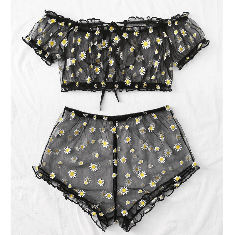 Conjunto de Lingerie Floral Ombro a Ombro