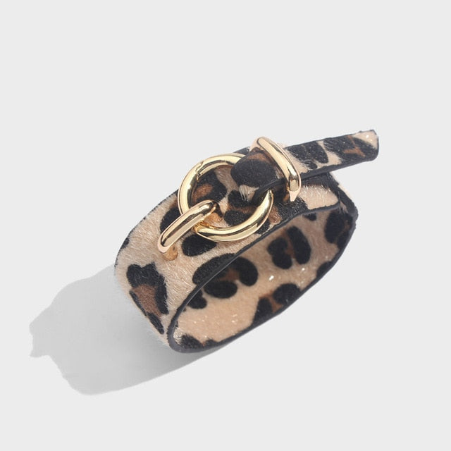 Leopard Bangle Bracelets for Women Boho Gold Color Button