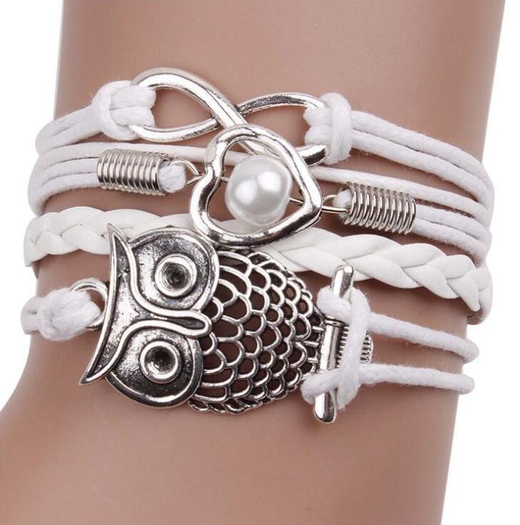 Bracelets on hand Infinity Owl Pearl Friendship Multilayer Charm Leather