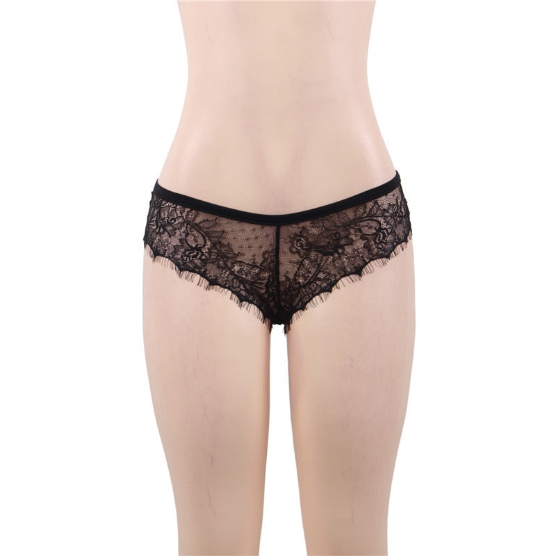 Florale Spitzen‑Slip mit offenem Rücken