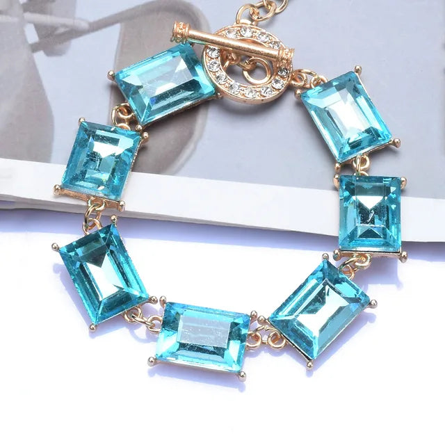 New Purple Yellow Blue Glass Crystal Bracelets Women Charm Jewelry Luxury Boho Ethnic Statement Bracelet Female