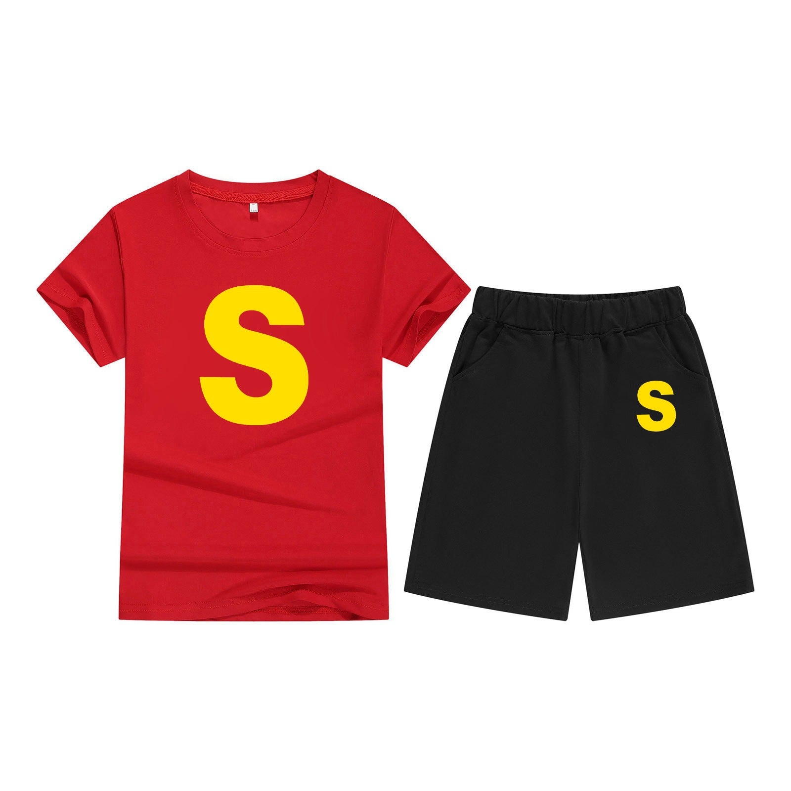 Cotton T-Shirt Short Sleeve Candy Color Comfortable Kids Round Neck Printed Pattern Embroidery Print-S