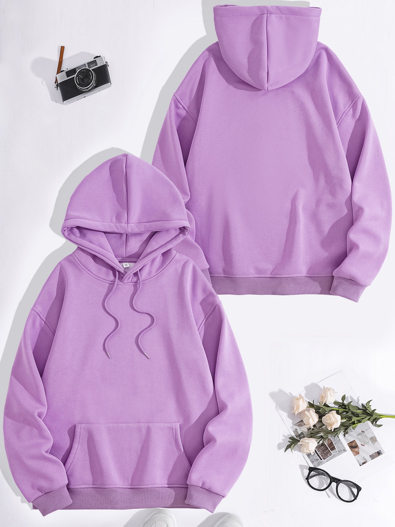 Kangaroo pocket hooded long sleeved fleece hoodie