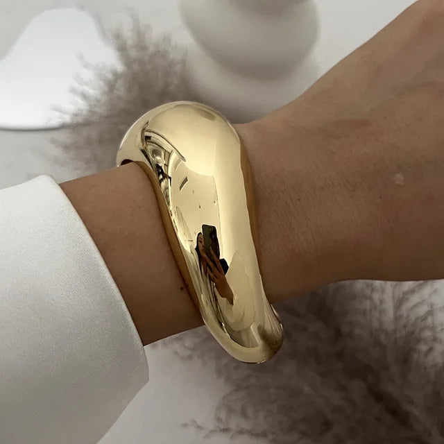Wide metal water-drop cuff bangle
