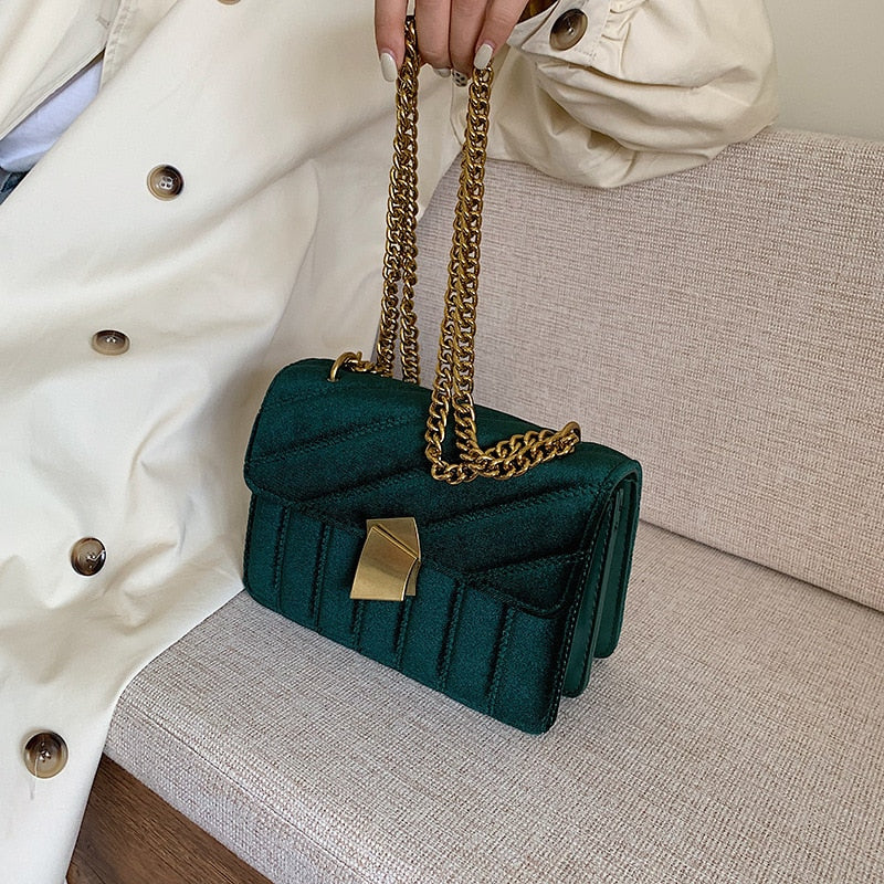 velvet evening clutch with chain strap