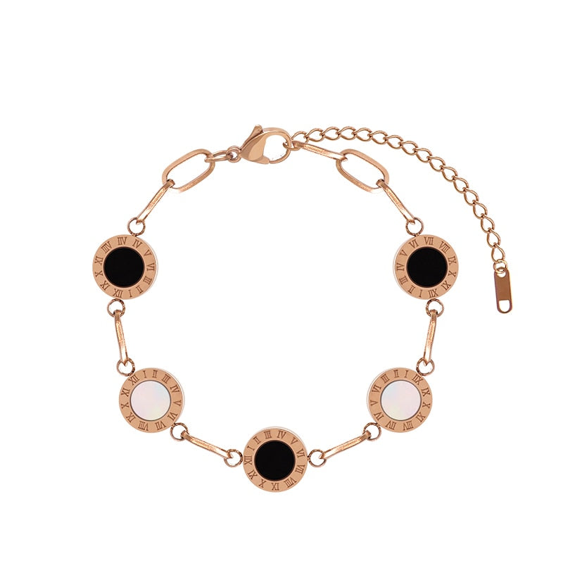 Luxury Famous Brand Jewelry Rose Gold Stainless Steel Roman numerals Bracelets & Bangles Female Charm Bracelet For Women